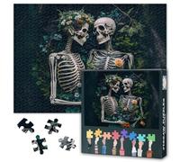 Skull Puzzles for Adults 1000 Pieces, Beautiful Skull Skeleton of Lover in Forest Cuddle Lay on Ground Together Jigsaw Puzzles, Impossible Jigsaw Puzzle, 19.5 x 27.5 Inch