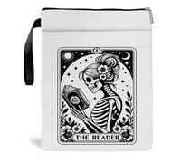 Skull Reader Book Sleeve, Portable Book Pouch with Zipper & Handle, Tarot Card Style Books Protector for Paperbacks & Tablets, Books Lover Gifts for Bookworm, Friend, Classmate and Librarian