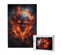 Skull Red Fire Death Devil Dark Cool Personalised 1000 Piece Wooden Jigsaw Puzzle For Adults, Custom Portrait Picture