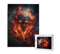 Skull Red Fire Death Devil Dark Cool Personalised 500 Piece Wooden Jigsaw Puzzle For Adults, Custom Portrait Picture