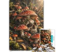 Skull Red Mushrooms Forest Wooden Jigsaw 300 Pieces for Adults | A focused indoor hobby - an activity that can be paused and resumed alone or together.