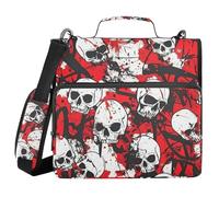 Skull Red Terrible 1.5-Inch 3-Rings Zippered Binder Bag with Handle and Removable Shoulder Strap Easy to Carry Portable Home Travel Safe Storage Bag for Middle School