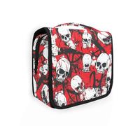 Skull Red Terrible Cosmetic Bags with hanging hook Waterproof Travel Bags For Women with Compartments & Handle