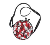 Skull Red Terrible Round Small Purse Crossbody for Womens Trendy with Adjustable Strap Small Shoulder Bag Walk the dog Canvas Messenger Purse