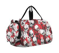 Skull Red Terrible Small Gym Bag with Shoes Compartment Large Capacity Weekender Overnight Bags for Beach Swim Bags Pool Sports, skull red terrible