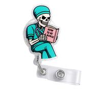 Skull Retractable Badge Reel for Men & Women, Funny Skeleton Name Tag Card Holder with Alligator Clip Acrylic ID Clip for Nurse Worker Nursing Student Teacher