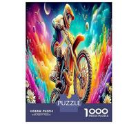 Skull Rider 1000 Piece Biker on Motorcycle in Neon Sky Jigsaw Puzzles for Puzzles 1000 Pieces Jigsaw for Adults Challenging Educational Games Jigsaw Puzzles for Adults Gifts 70x50cm/1000pcs