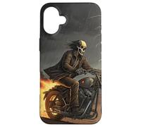 Skull Rider in Storm with Trails of Fire Case for iPhone 16 Plus