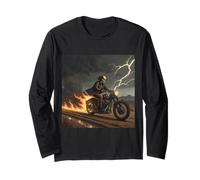 Skull Rider in Storm with Trails of Fire Long Sleeve T-Shirt