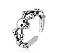 Skull Ring for Men, Gothic Demon Skull Head Ring, Open Punk Rock Skull Ring, Vintage Silver Skull Bone Adjustable Ring, Hip Hop Halloween Biker Ring, Viking Skull Jewelry Gift for Men