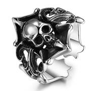 Skull Ring For Men Women, Vintage Gothic Death Skull Skeleton Head Ring, Adjustable Black Oxidized Halloween Statement Biker Ring, Open Cocktail Party Hip Hop Ghost Pirates Ring Jewelry Gifts for Men