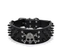 Skull Rivet Pet Collar,Sharp Spiked Studded Dog Collar,Stylish Leather Halloween Dog Collar for Medium & Large Dogs Pitbull,Labrador,Boxer (Black1, L(Neck19-22in))