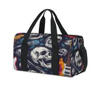Skull Rock Electric Guitar Sports Duffel Bag Weekend Overnight Bag Tote Holdall Casual Travel Gym Duffel Bags for Kids Girls Boys Women Men