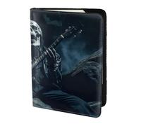 Skull Rock Roll Skeleton Bone Print 5.5 Inch Passport For Men And Women Lightweight Stylish Travel Document Wallet, Black, One Size