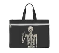 Skull Rock Roll Skeleton Bone Print Canvas Tote File Bag Lightweight Office Work Bags Travel Shopping Beach Outings