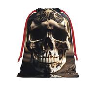 Skull Rock Roll Skeleton Bone Print Drawstring Gift Bag,Party Gift Bags,Reusable Christmas Drawstring Wrapping Bags