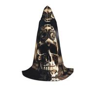 Skull Rock Roll Skeleton Bone Print Hooded Cloak Cape Halloween Witch Costume For Men And Women Cosplay Costumes