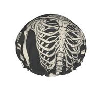 Skull Rock Roll Skeleton Bone Print Large Waterproof Shower Bonnet For Women Long Hair, Washable Elastic Band Bath Hair Hat