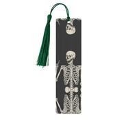 Skull Rock Roll Skeleton Bone Print Reading Page Markers, 5pcs Wooden Bookmarks with Tassels,Teachers Reading Book Lovers Gifts