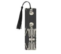 Skull Rock Roll Skeleton Bone Print Reading Page Markers, 5pcs Wooden Bookmarks with Tassels,Teachers Reading Book Lovers Gifts