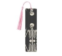 Skull Rock Roll Skeleton Bone Print Reading Page Markers, 5pcs Wooden Bookmarks with Tassels,Teachers Reading Book Lovers Gifts