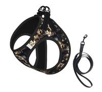 Skull Rock Roll Skeleton Bone Print Reflective Pet Leash Vest For Small Dogs & Cats, Adjustable Outdoor Walking Hiking Vest