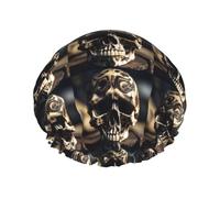 Skull Rock Roll Skeleton Bone Print Reusable Shower Caps For Women, DoubleHair Cap,Adult Hair Cap For All Hair