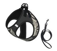 Skull Rock Roll Skeleton Bone Print Small Dog Harness And Leash Set, Adjustable Soft Vest With 360° Reflective Straps For Cats Puppy