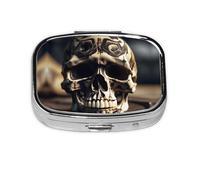 Skull Rock Roll Skeleton Bone Print Square Pill Box,Portable for Pocket Or Purse Pill Organizer Pill Container Holder