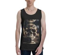 Skull Rock Roll Skeleton Bone Print Tank Tops Summer Beach Vacation Sleeveless Shirts Casual Muscle Gym Workout Tank Top Black