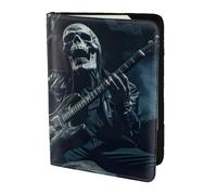 Skull Rock Roll Skeleton Bone print Travel Wallet Passport Holder Case for Family Leather Passport Cover for Men Women, Black, One Size