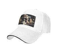 Skull Rock Roll Skeleton Bone Print Unisex Structured Baseball Cap, All-Season Outdoor Cap, Adjustable Breathable Hat White