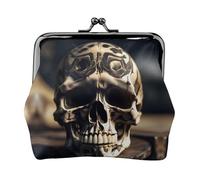 Skull Rock Roll Skeleton Bone Print Women'S Kiss Lock Coin Pouch, Mini Wallet For Cards And Lipstick, Soft Compact Purse