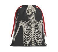 Skull Rock Roll Skeleton Bone Printed Christmas Drawstring Gift Bags For Decorating Christmas Trees Staircases And Porches Party Favors Wedding Decor & Holiday Packaging 3 Sizes