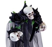 Skull Rose Bridal Veil Halloween Gothic Fancy Dress Headpiece Black Veil