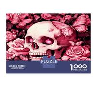 Skull Rose Butterfly 1000 Pieces Jigsaw Puzzle Gothic Floral Dark Premium Jigsaw Puzzle Extra-Thick Cardboard Jigsaw Puzzle Collector Mind Relaxation Office Break Travel 52x38cm/1000pcs
