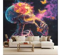Skull Rose Butterfly Wallpaper Mural Abstract Art Painting Photo Wallpaper Skull Rose Butterfly 3D Wall Mural 500x280cm Non-Woven Premium Art Print Decoration Poster Picture for Living Room