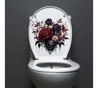 Skull Rose Flower Butterfly Toilet Cover Sticker Decals,Spring Flower Leaf Butterfly Waterproof Toilet Lid Tank Seat Decals Cistern Self-Adhesive Bathroom Wall Sticker