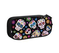Skull Rose Flower Pencil Case for Boys Girls Sugar Skull Large Pen Bag Desk Stationery Organizer Pencil Pouch for School Office Zippered Makeup Bag