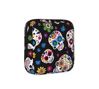 Skull Rose Flower Sanitary Napkin Storage Bag Period Pouch, Discreet Sanitary Towel Holder Sugar Skull Portable Feminine Pad Organiser for Women, Teen Girls, Travel & School