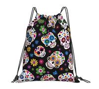 Skull Rose Flower Sugar Skull Unisex Drawstring Bag Waterproof Swimming Bags Portable String Backpack For Picnic Hiking Travel