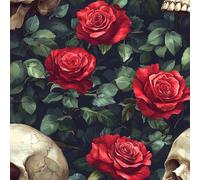 Skull Rose Flowers Peel and Stick Wallpaper 0.52×20 m Removable Self Adhesive Gothic Style Contact Paper Sticky Back Thicken Waterproof Matte Wall Paper for Living Room Bedroom Furniture Decorate