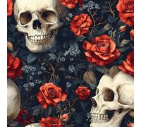 Skull Rose Flowers Self Adhesive Wallpaper Gothic Style Contact Paper Peel and Stick Wallpaper Thicken Waterproof Matte with Sticky Back Canvas Wall Cabinets Furniture Stickers Decorate 0.4×5 m