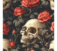 Skull Rose Flowers Self Adhesive Wallpaper Gothic Style Contact Paper Peel and Stick Wallpaper Thicken Waterproof Matte with Sticky Back Canvas Wall Cabinets Furniture Stickers Decorate 0.52×3 m