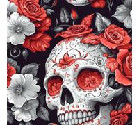 Skull Rose Flowers Wallpaper Self-Adhesive 0.45×10 m Gothic Style Pattern Matte Contact Paper Removable Thicken Waterproof Canvas Peel and Stick Wall Paper for Home Decoration Furniture Renovation