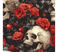 Skull Rose Flowers Wallpaper Self-Adhesive 0.52×10 m Gothic Style Pattern Matte Contact Paper Removable Thicken Waterproof Canvas Peel and Stick Wall Paper for Home Decoration Furniture Renovation