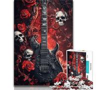 Skull Rose Guitar Jigsaw Puzzles for Teenagers 1000 Jigsaws,for Educational Game Challenge Toy Unique Home Decor And Gifts (38x26cm)