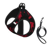 Skull Rose Print Harness Leash Set For Cat Dog, Reflective Adjustable Escape-Proof Vest Lead With Soft Breathable Mesh, For Small Pets And Kitten Puppy