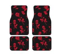 Skull rose Print Stylish Car Foot Mat Set 4 Pieces Convenience Floor Mats Sedans SUV Trucks Vans