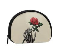 Skull Rose Printed Coin Purse Pouch-Shell Pouch Wallet,Mini Storage Bag,Cosmetic Bagholder for Woman Girls